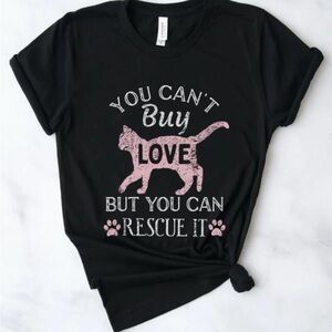 Bella Canvas Black Tee with Pink Cat Rescue Graphic